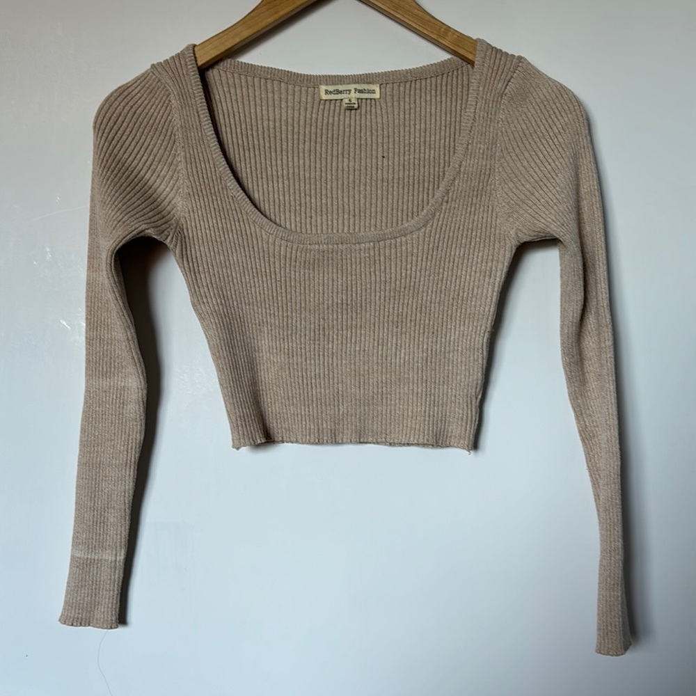 Cream Scoop Neck Long Sleeve Crop Bodysuit